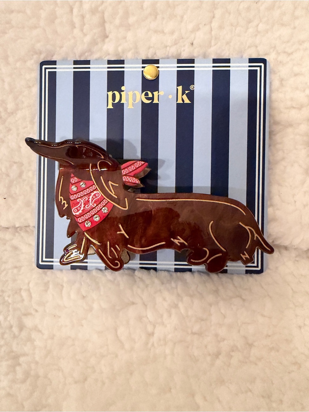 Piper K Brown Dachshund Enamel Hair clip with Red Bandana